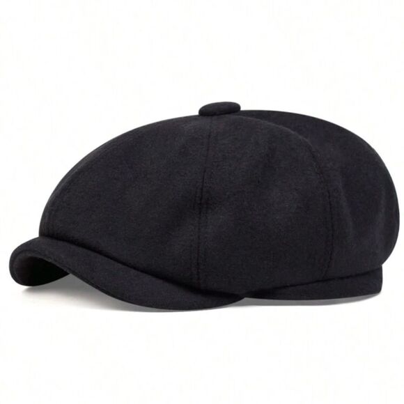 Classic Black Wool Newsboy Cap - Picture 1 of 9